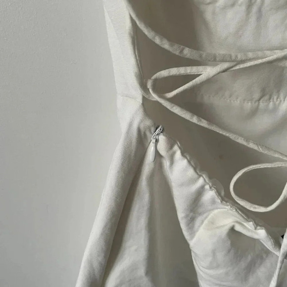 Zara Linen Blend Balloon Sleeve Strappy Back Mini Dress White Blogger Fav Sz M - Picture 9 of 10